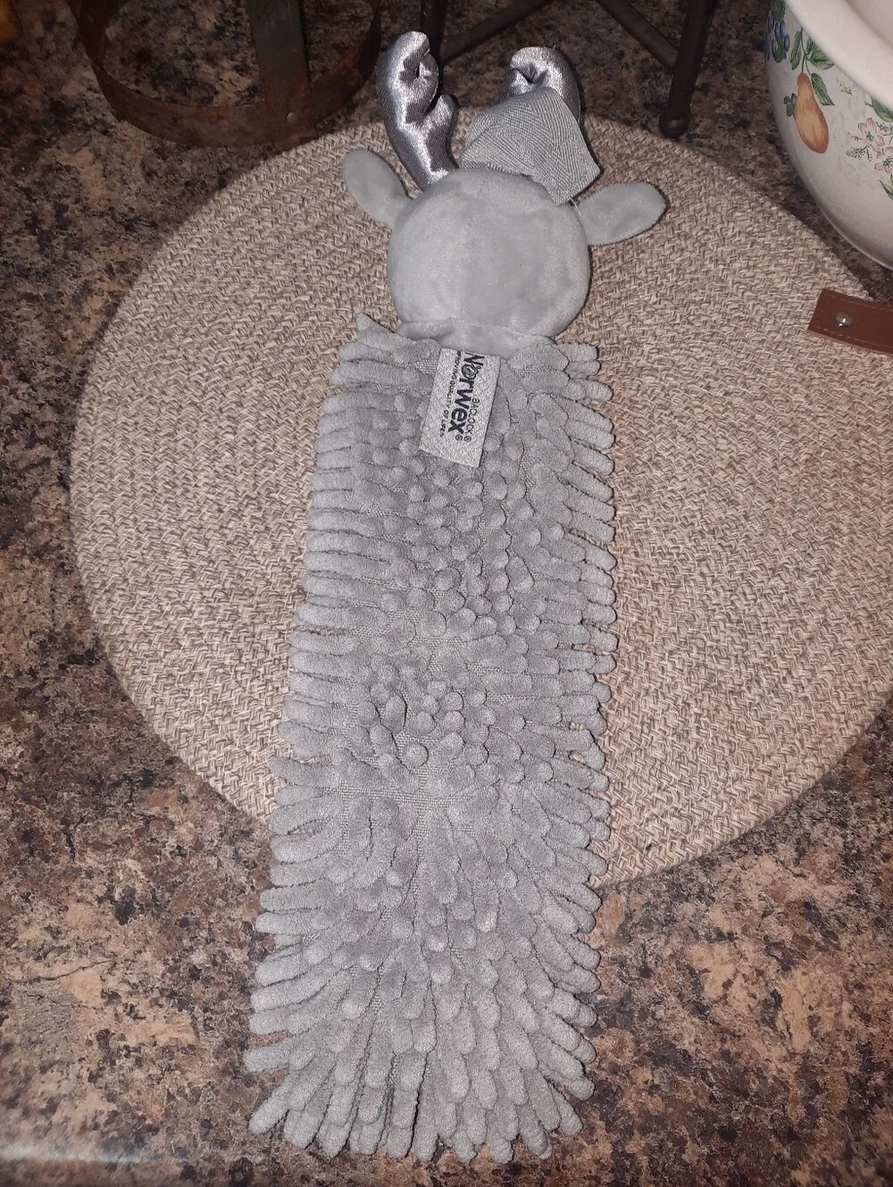 Norwex Gray Chenille Microfiber Pet To Dry Reindeer